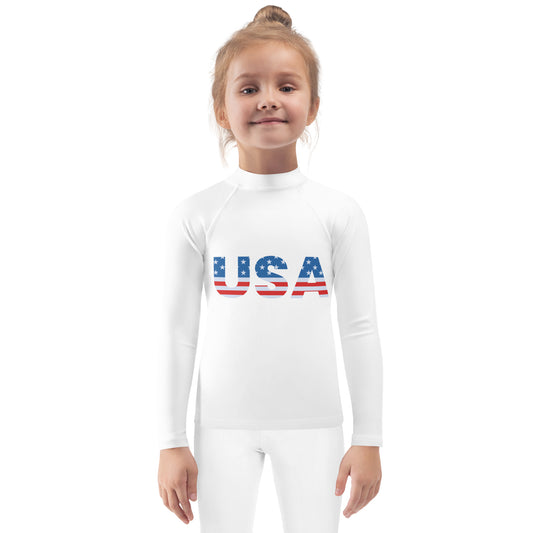 Kids USA 4th Of July Long Sleeve Rash Guard Swim Shirt With UPF 50+