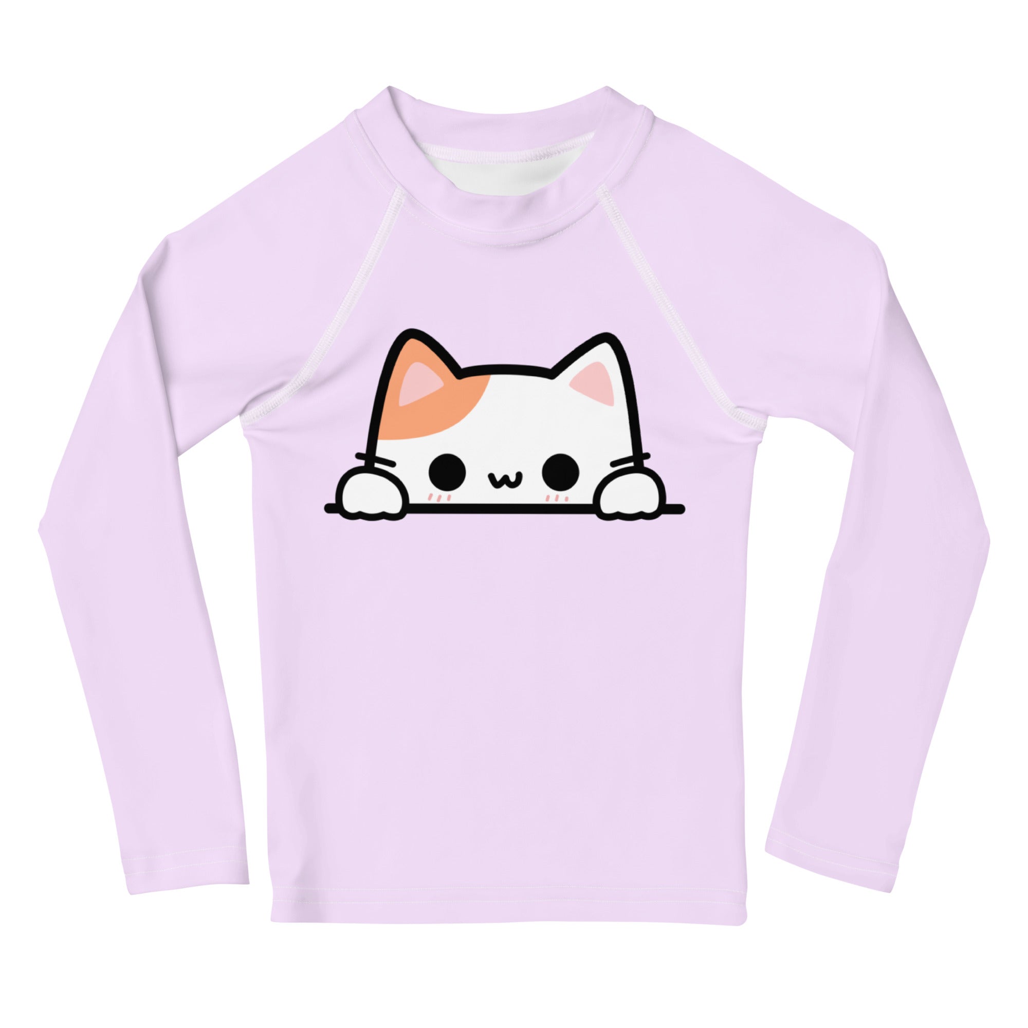Girls Peeking Cat Long Sleeve Rash Guard Swim Shirt With UPF 50+