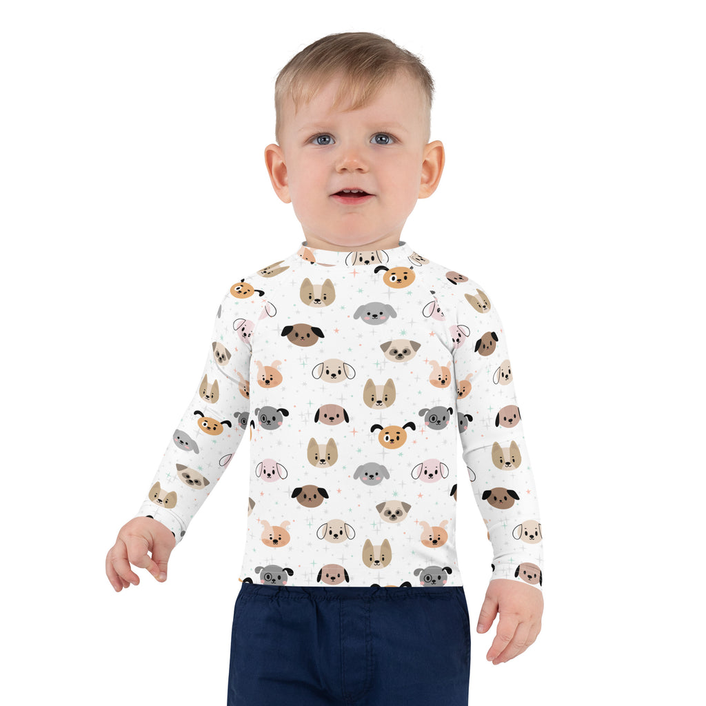 Kids Dog Face Long Sleeve Rash Guard Swim Shirt With UPF 50+