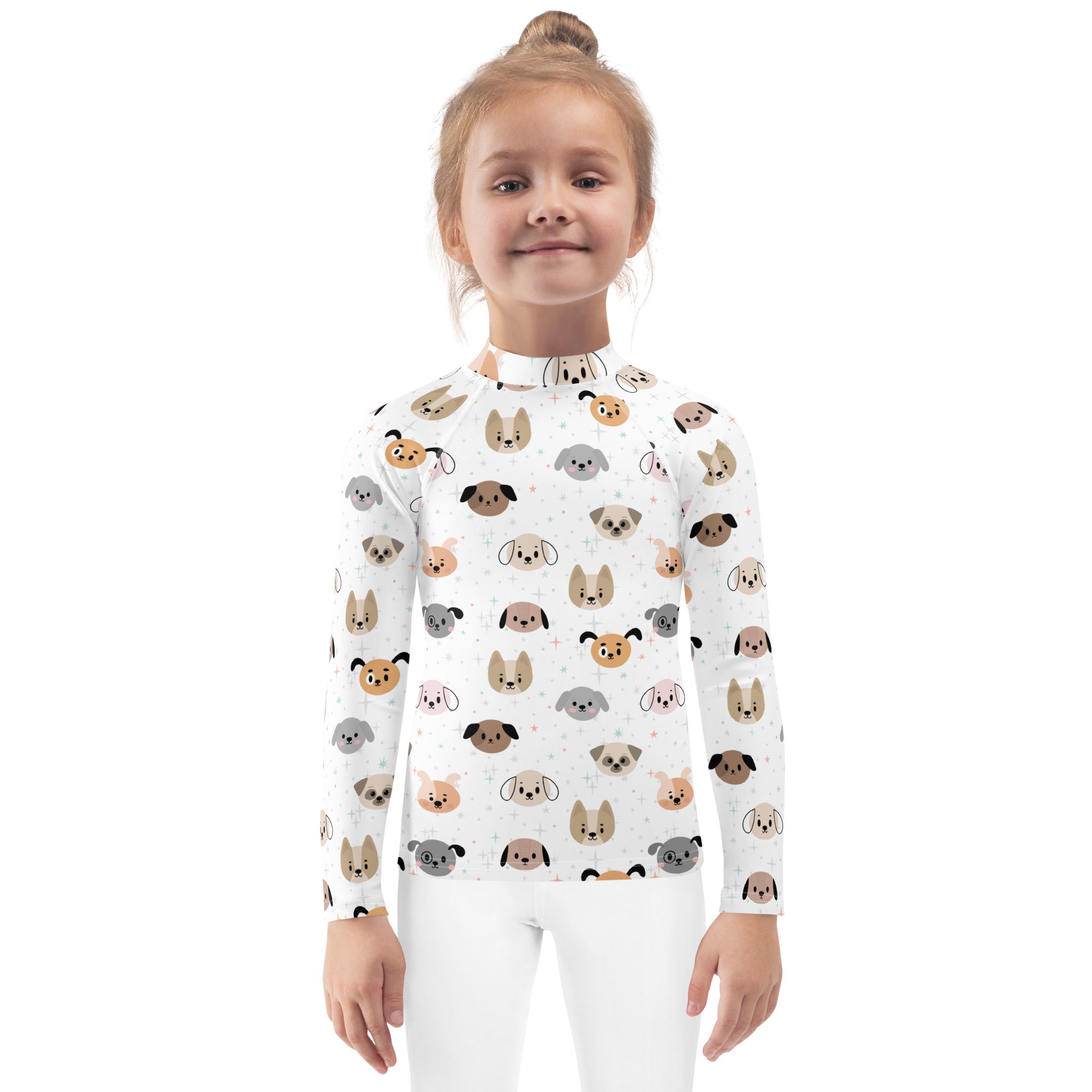 Kids Dog Face Long Sleeve Rash Guard Swim Shirt With UPF 50+