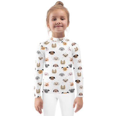Kids Dog Face Long Sleeve Rash Guard Swim Shirt With UPF 50+
