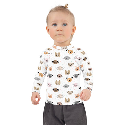 Kids Dog Face Long Sleeve Rash Guard Swim Shirt With UPF 50+