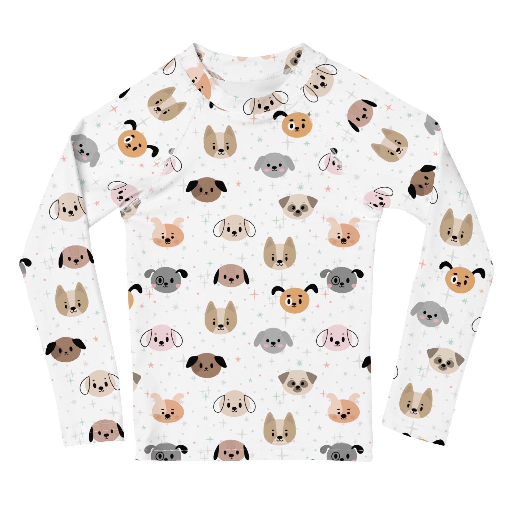 Kids Dog Face Long Sleeve Rash Guard Swim Shirt With UPF 50+