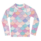 Girls Rainbow Mermaid Scales Long Sleeve Rash Guard Swim Shirt With UPF 50+