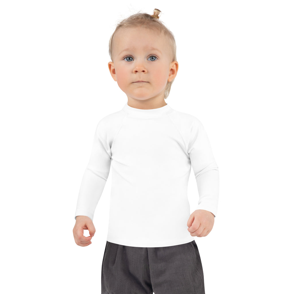 White long sleeve toddler rash guard swim shirt with upf 50 plus for sun protection and quick-dry fabric