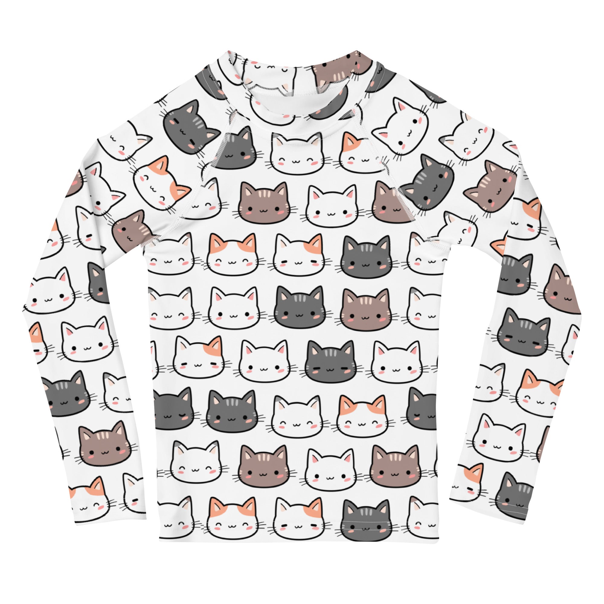 Girls Cat Long Sleeve Rash Guard Swim Shirt With UPF 50+