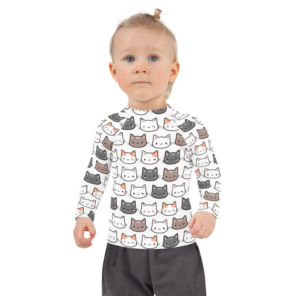 Girls Cat Long Sleeve Rash Guard Swim Shirt With UPF 50+