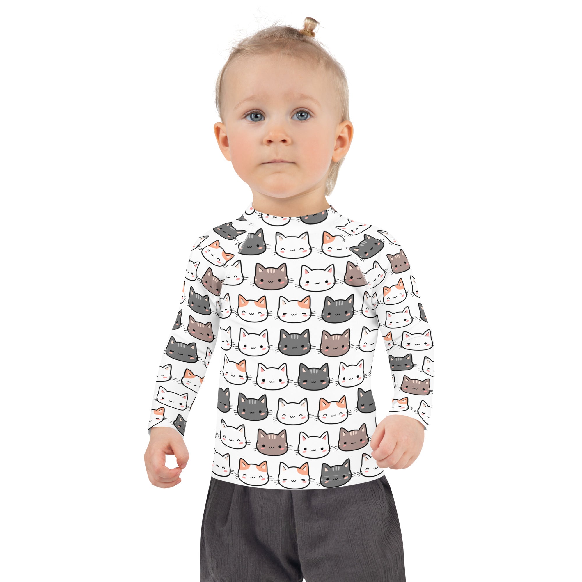 Girls Cat Long Sleeve Rash Guard Swim Shirt With UPF 50+