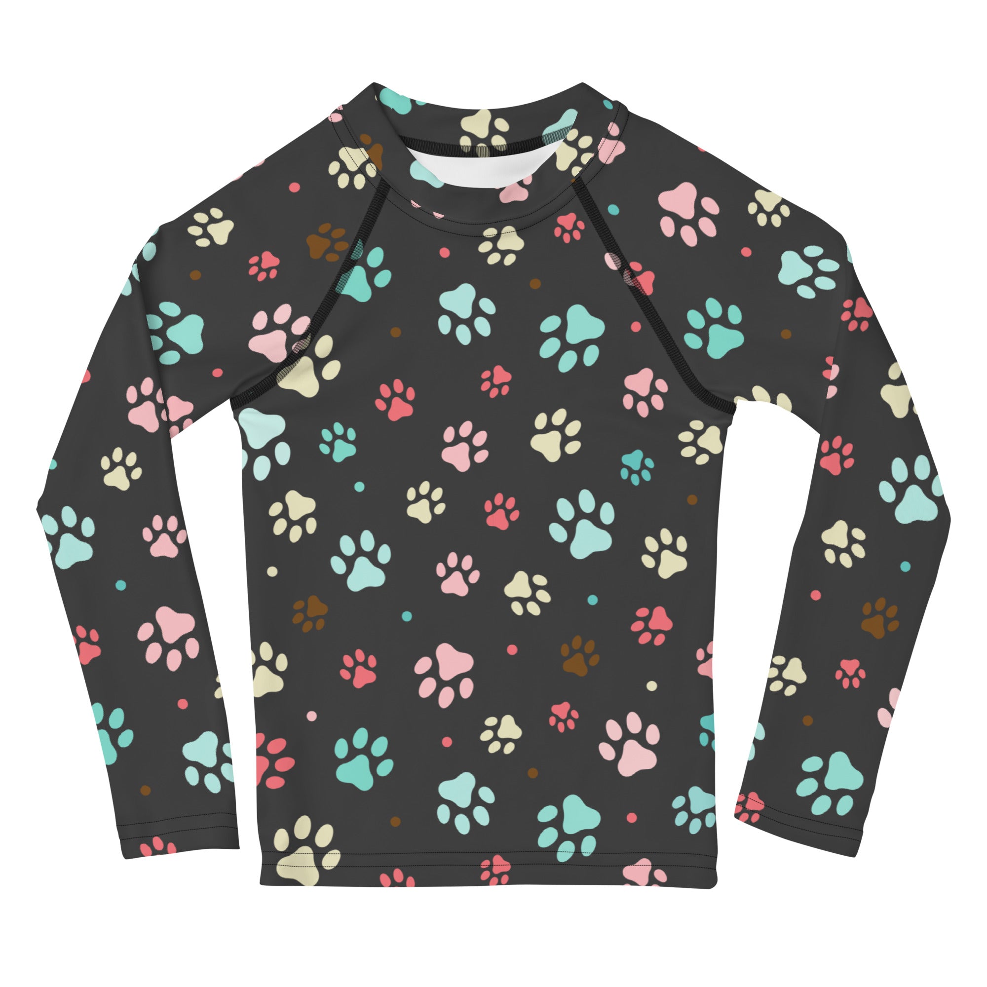 Kids Paw Print Long Sleeve Rash Guard Swim Shirt With UPF 50+