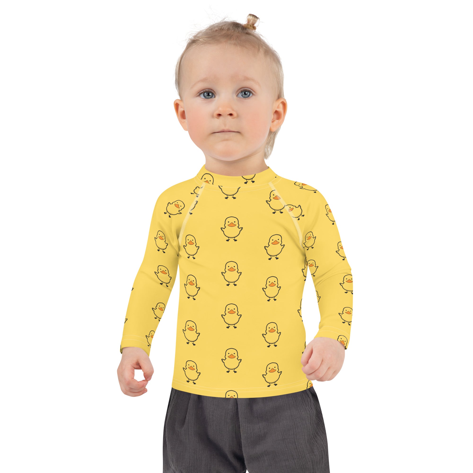 Kids Long Sleeve Yellow Duck Rash Guard Swim Shirt With UPF 50+