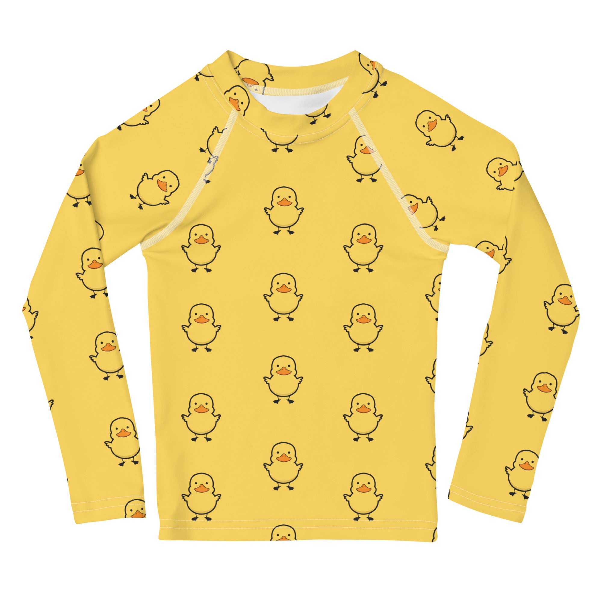 Kids Long Sleeve Yellow Duck Rash Guard Swim Shirt With UPF 50+
