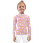 Girls Pink Corgi Long Sleeve Rash Guard Swim Shirt With UPF 50+