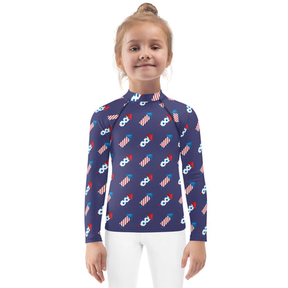 Kids Firework Rockets Long Sleeve Rash Guard Swim Shirt With UPF 50+