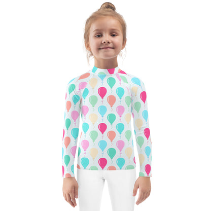 Kids Birthday Balloons Long Sleeve Rash Guard Swim Shirt With UPF 50+