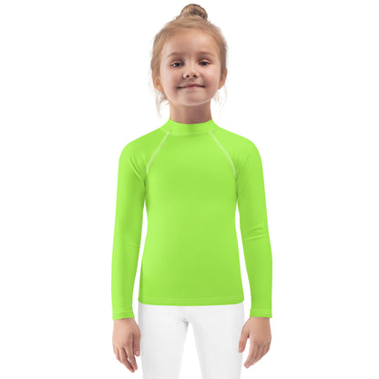 Kids Lime Green Long Sleeve Rash Guard Swim Shirt With UPF 50+