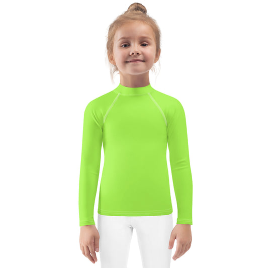Kids Lime Green Long Sleeve Rash Guard Swim Shirt With UPF 50+