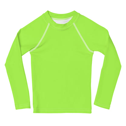Kids Lime Green Long Sleeve Rash Guard Swim Shirt With UPF 50+
