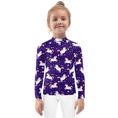 Girls Space Unicorn Long Sleeve Rash Guard Swim Shirt With UPF 50+