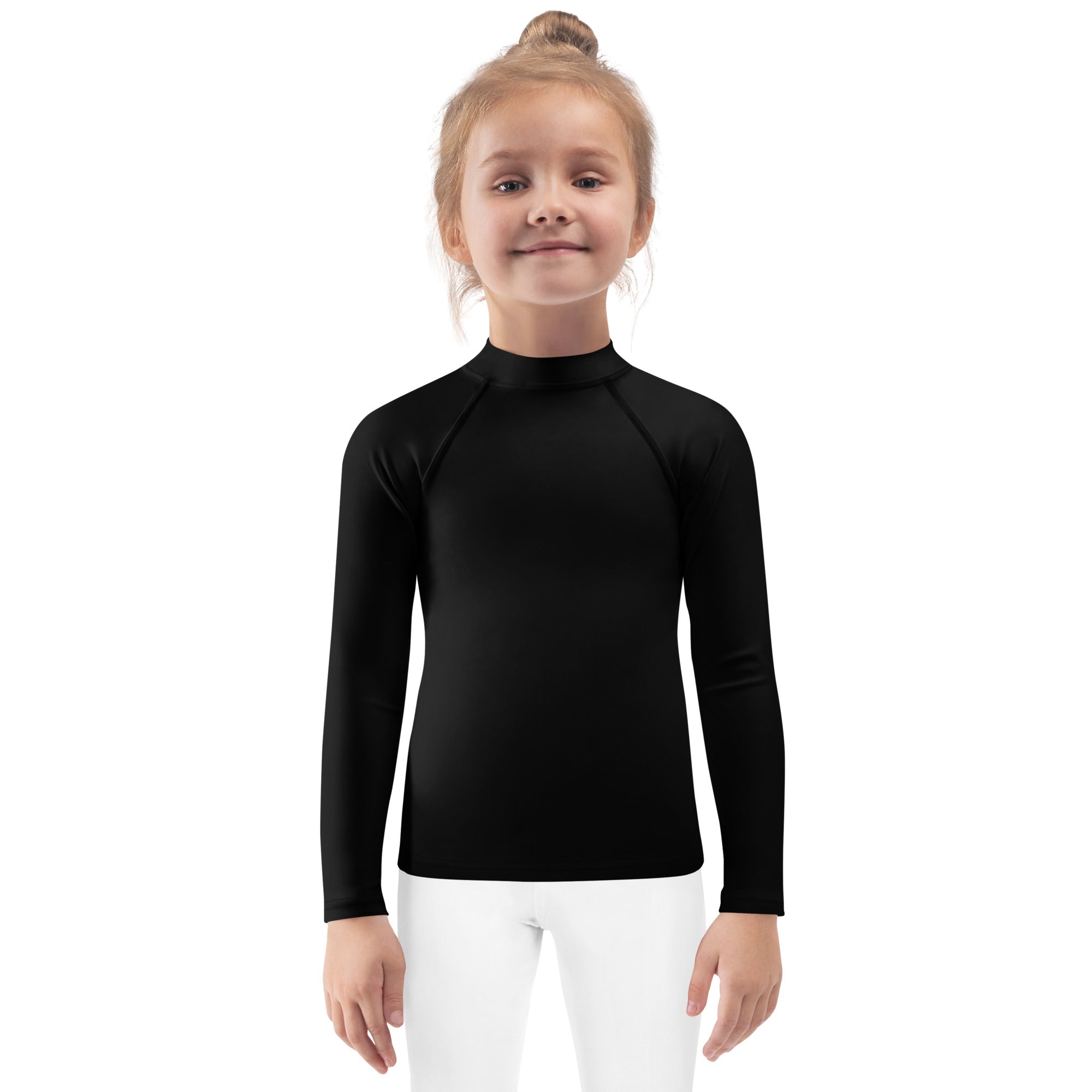 Kids black long sleeve rash guard swim shirt with upf 50 plus shown from the back for sun protection and comfort