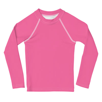 Girls Pink Long Sleeve Rash Guard Swim Shirt With UPF 50+