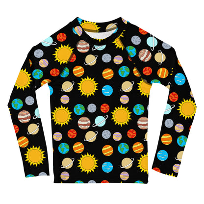 Kids Solar System Long Sleeve Rash Guard Swim Shirt With UPF 50+