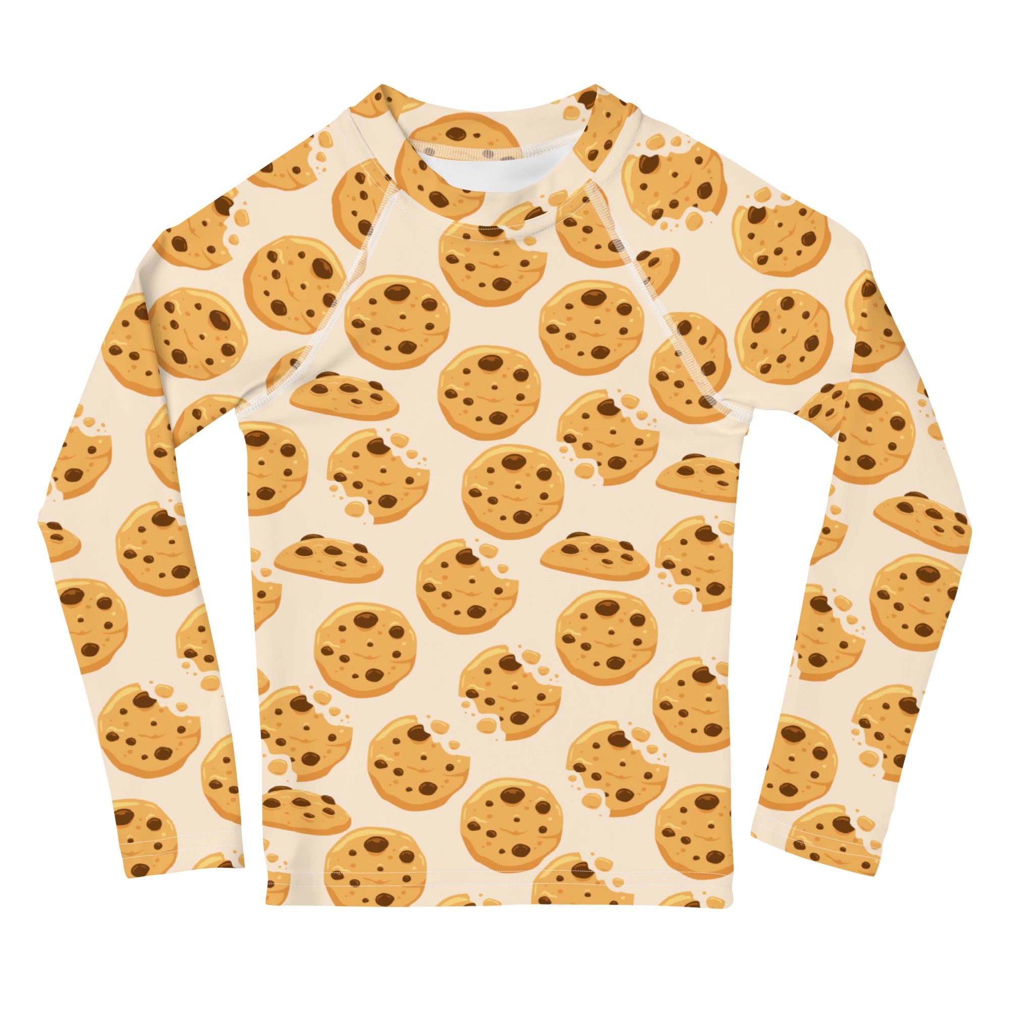 Kids Chocolate Chip Cookies Long Sleeve Rash Guard Swim Shirt With UPF 50+