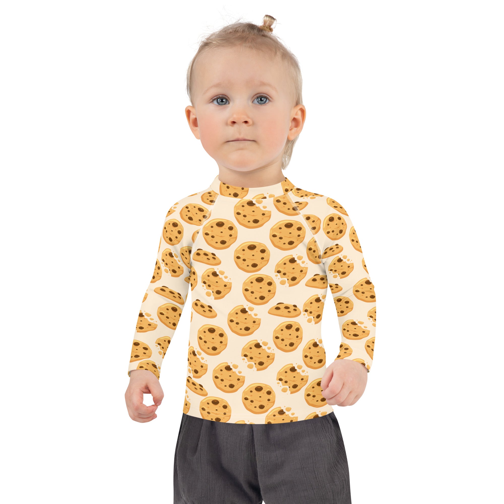 Kids Chocolate Chip Cookies Long Sleeve Rash Guard Swim Shirt With UPF 50+