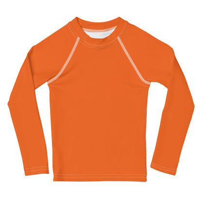 Kids Orange Long Sleeve Rash Guard Swim Shirt With UPF 50+