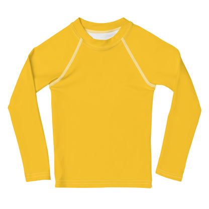 Kids Yellow Long Sleeve Rash Guard Swim Shirt With UPF 50+