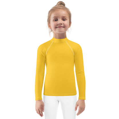 Kids Yellow Long Sleeve Rash Guard Swim Shirt With UPF 50+