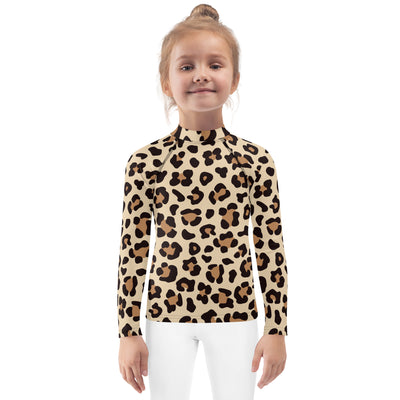 Kids Leopard Print Long Sleeve Rash Guard Swim Shirt With UPF 50+