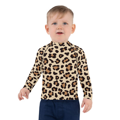 Kids Leopard Print Long Sleeve Rash Guard Swim Shirt With UPF 50+