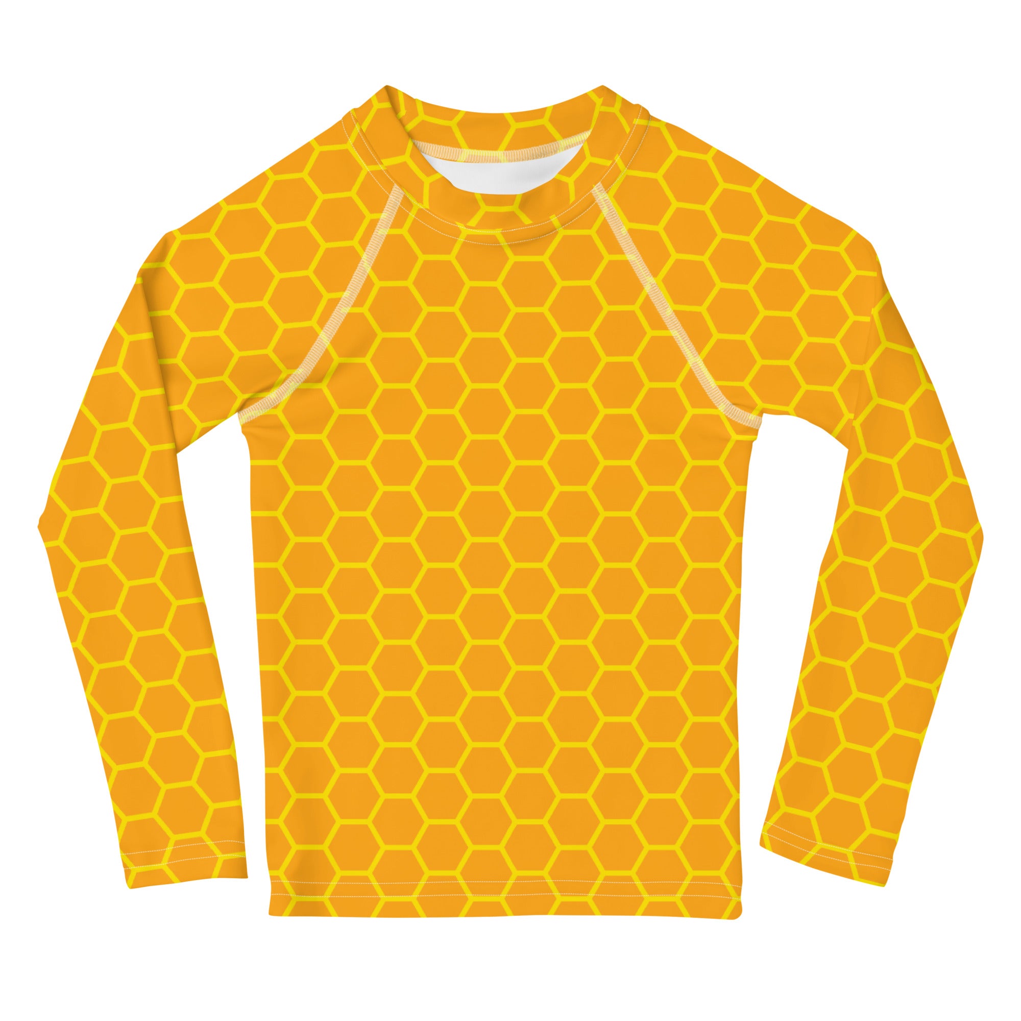 Kids Honeycomb Long Sleeve Rash Guard Swim Shirt With UPF 50+