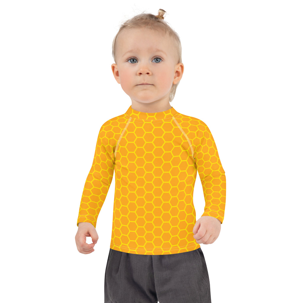 Kids Honeycomb Long Sleeve Rash Guard Swim Shirt With UPF 50+