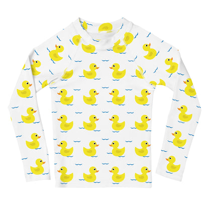 Kids Yellow Ducks Long Sleeve Rash Guard Swim Shirt With UPF 50+
