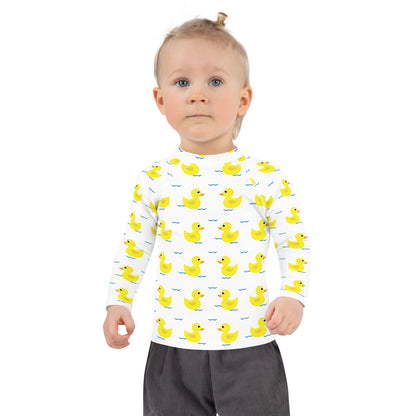 Kids Yellow Ducks Long Sleeve Rash Guard Swim Shirt With UPF 50+