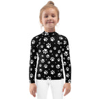 Kids Paw Print Long Sleeve Rash Guard Swim Shirt With UPF 50+