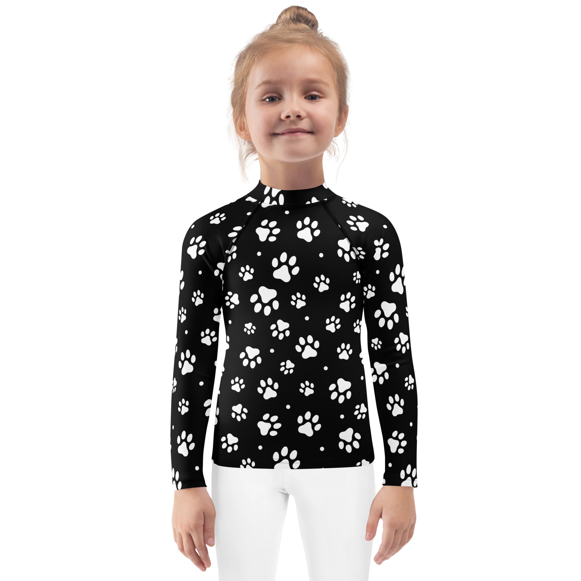 Kids Paw Print Long Sleeve Rash Guard Swim Shirt With UPF 50+