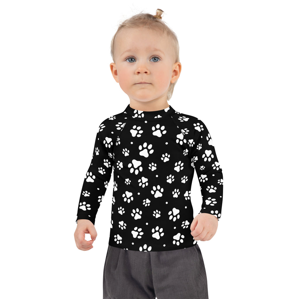 Kids Paw Print Long Sleeve Rash Guard Swim Shirt With UPF 50+