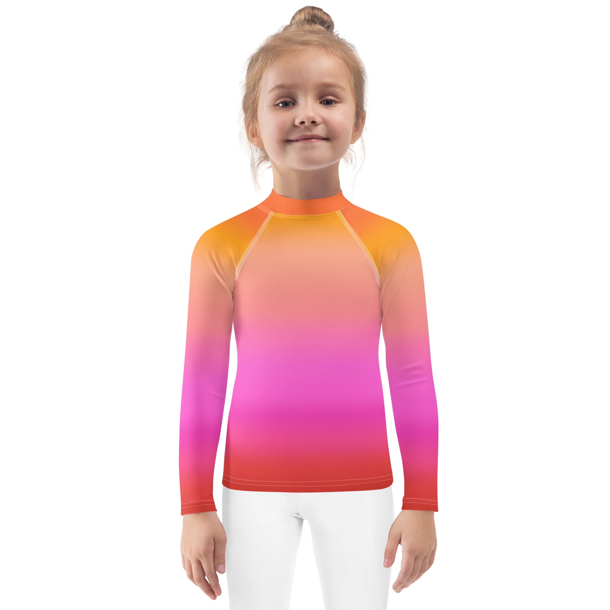 Girls Sunset Ombre Long Sleeve Rash Guard Swim Shirt With UPF 50+