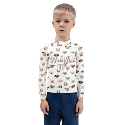Birthday Boy Dog Face Long Sleeve Rash Guard Swim Shirt With UPF 50+