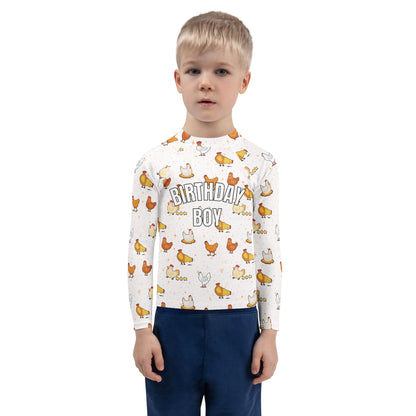 Birthday Boy Chicken Pattern Long Sleeve Rash Guard Swim Shirt With UPF 50+
