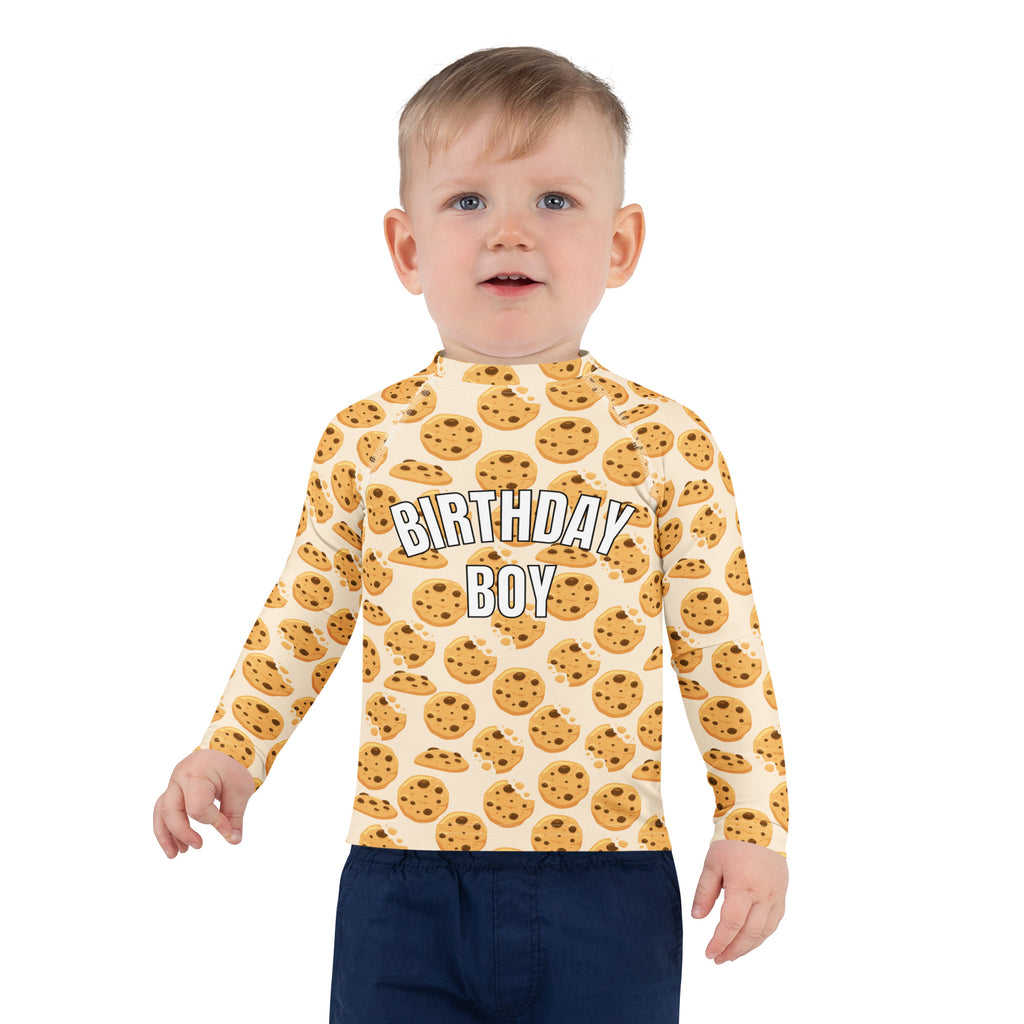 Birthday Boy Chocolate Chip Cookies Long Sleeve Rash Guard Swim Shirt With UPF 50+