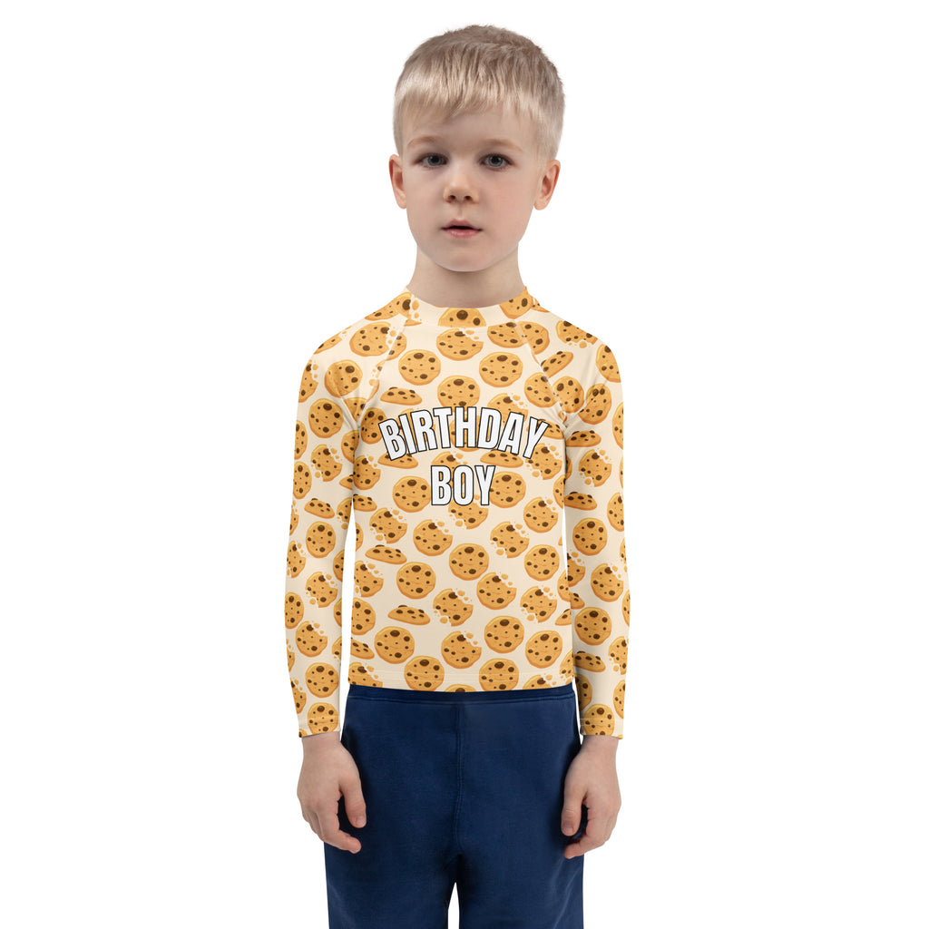 Birthday Boy Chocolate Chip Cookies Long Sleeve Rash Guard Swim Shirt With UPF 50+