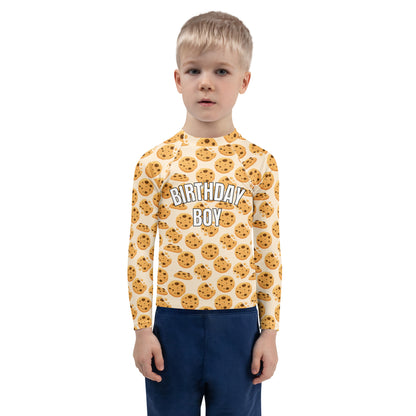 Birthday Boy Chocolate Chip Cookies Long Sleeve Rash Guard Swim Shirt With UPF 50+