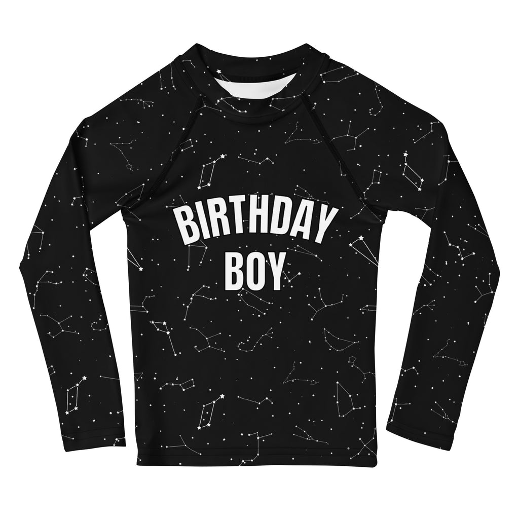 Birthday Boy Realistic Constelations Long Sleeve Rash Guard Swim Shirt With UPF 50+