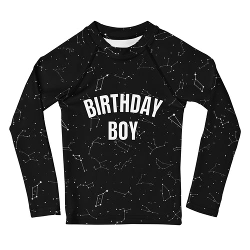 Birthday Boy Realistic Constelations Long Sleeve Rash Guard Swim Shirt With UPF 50+
