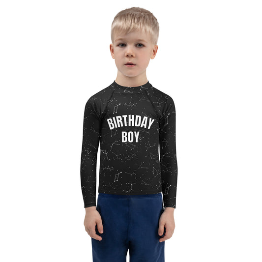 Birthday Boy Realistic Constelations Long Sleeve Rash Guard Swim Shirt With UPF 50+