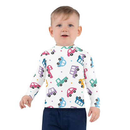 Kids Colorful Cars Long Sleeve Rash Guard Swim Shirt With UPF 50+