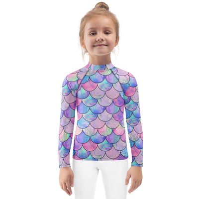 Girls Pastel Mermaid Long Sleeve Rash Guard Swim Shirt With UPF 50+